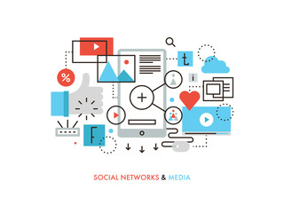 Poster - social network flat line illustration