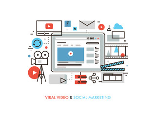 Viral video production flat line illustration