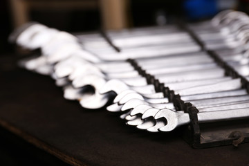 Poster - Set of wrenches on table close up