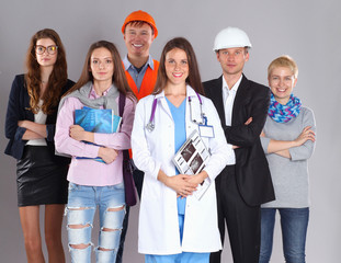 Woman doctor and a group of workers people