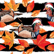 Duck and autumn leaves watercolor pattern