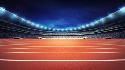 athletics stadium with track at panorama night view