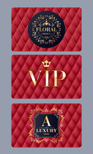 VIP Cards With Abstract Red Quilted Background.