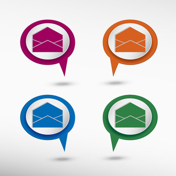 Open envelope icon on colorful chat speech bubbles 