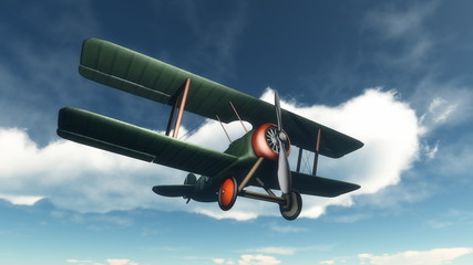 Wall Mural - Biplane flying in the sky - 3D render