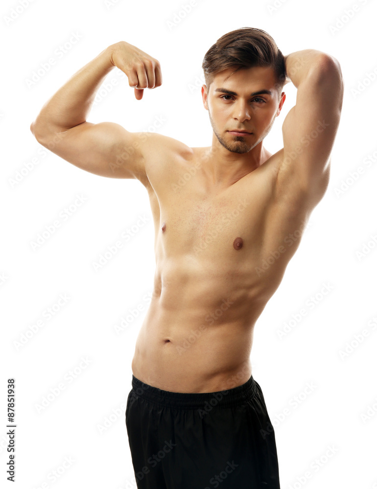 Muscle young man isolated on white