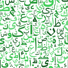 Poster - Seamless pattern with green arabic letters