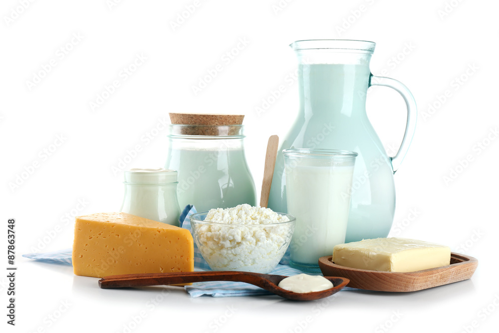 Dairy products isolated on white