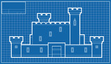 Blueprint illustration of an historic castle.