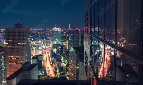 Aerial view cityscape at night in Tokyo, Japan from a skyscraper Tableau sur Toile
