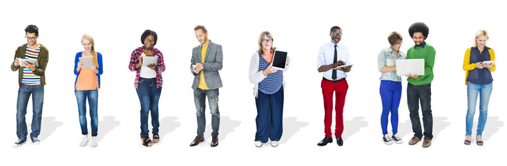 Fototapete - Multiethnic Group of People Using Digital Devices