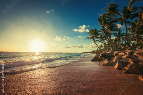 Naklejka ścienna Landscape of paradise tropical island beach