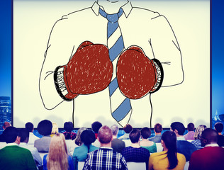 Sticker - Businessman Boxing Conpetition Fighting Sport Agressive Concept