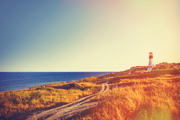 lighthouse near a sea in autumn time