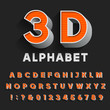 3D retro type font with shadow. Vector Alphabet.
3D effect vintage letters, numbers and punctuation marks. Stock vector for your headlines, posters etc.