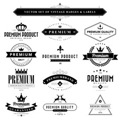 Wall Mural - set of black & white vintage badges and labels