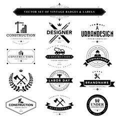Wall Mural - set of black & white vintage badges and labels