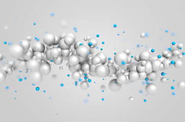 Poster - abstract 3d rendering of flying spheres.