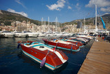Fototapeta  - Monaco, Monte-Carlo, 25.09.2008: Yacht Show, Port Hercule, luxury yachts in harbor of Monaco, Etats-Uni, Piscine, Hirondelle, riva boats parking