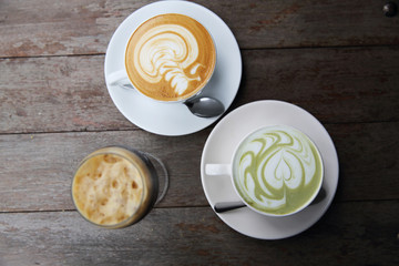 green tea and coffee latte