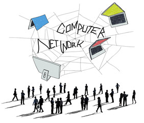 Wall Mural - Computer Network Web Sketch Connection Concept