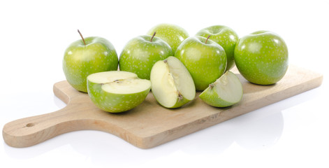 Wall Mural - Fresh green apples on wooden board