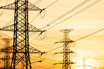 silhouette of high voltage electrical pole structure