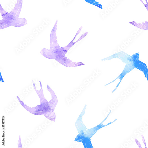 Seamless pattern with a watercolor  swallows. Pattern can be used for textile...