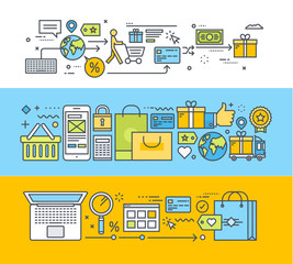Poster - set of thin line flat design concepts for online shopping, m-commerce, e-commerce. vector illustrati