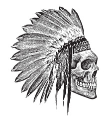 t-shirt graphics/Indian Headdress/skull illustration/skull poster/skull tattoo graphic/black and white skull and crossbones graphic
