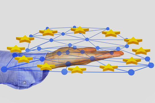 Hand holding network with stars