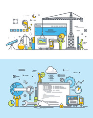 Set of thin line flat design concepts of website design and development. Vector illustrations for web banners and promotional materials.