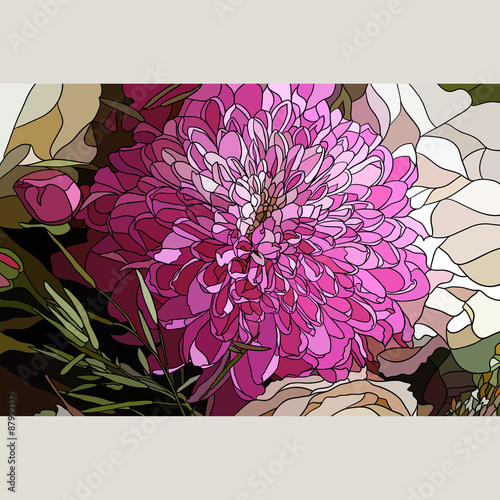 Fototapeta na wymiar The chrysanthemum flower in the style of mosaic