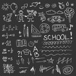 Back to school doodles set on blackboard. Vector illustration.