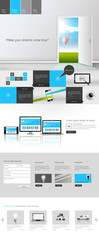 Canvas Print - modern one page website template with photorealistic vector office objects.
