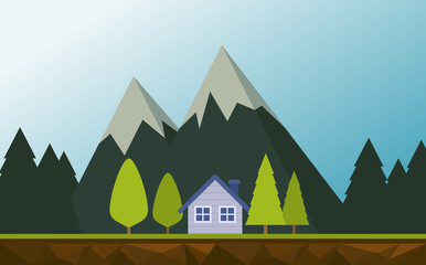 Mountains landscape with the house