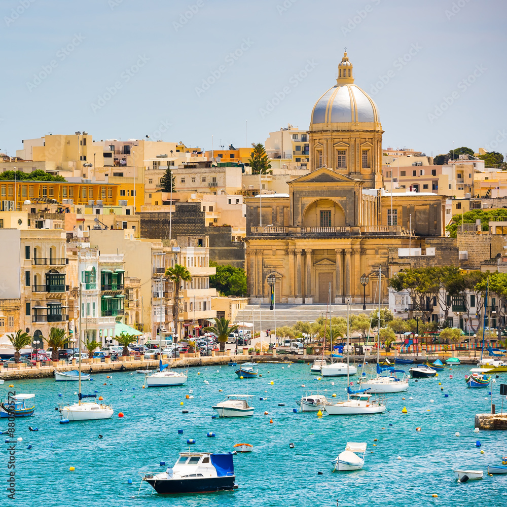 Obraz na płótnie plan wiev on the bay near Valletta w salonie