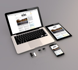 Wall Mural - laptop, tablet and smartphone news web interface