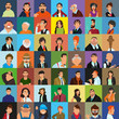 Set of people icons in flat style. The many faces of men, women and teens. vector illustration.