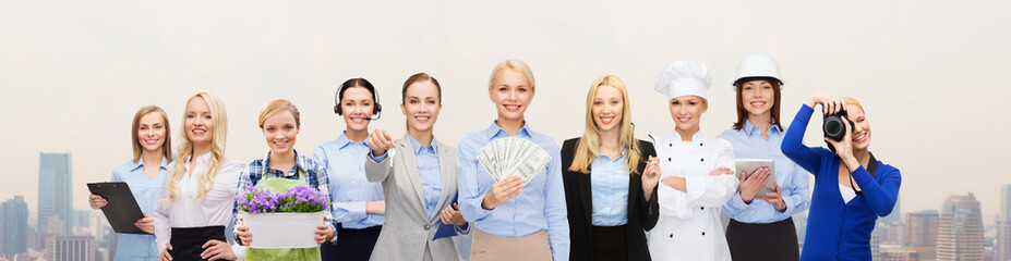 Poster - woman holding money over professional workers