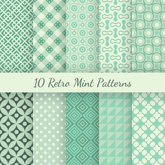 Wall Mural - Retro mint different vector seamless patterns