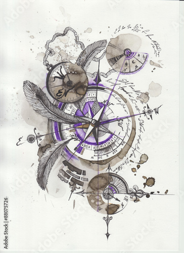 Obraz w ramie Kompas na abstrakcyjnym tle