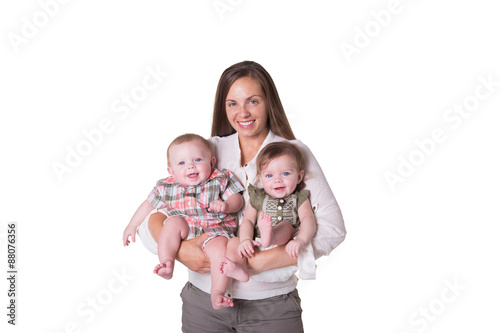 Fotografia, Obraz A mother and her fraternal boy/girl twins isolated