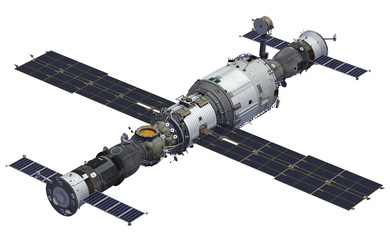 Wall Mural - spacecrafts and space station. 3d model.
