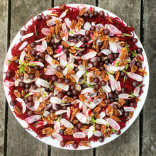 Salad With Beetroot, Radish, Pecan Nuts And Blueberries