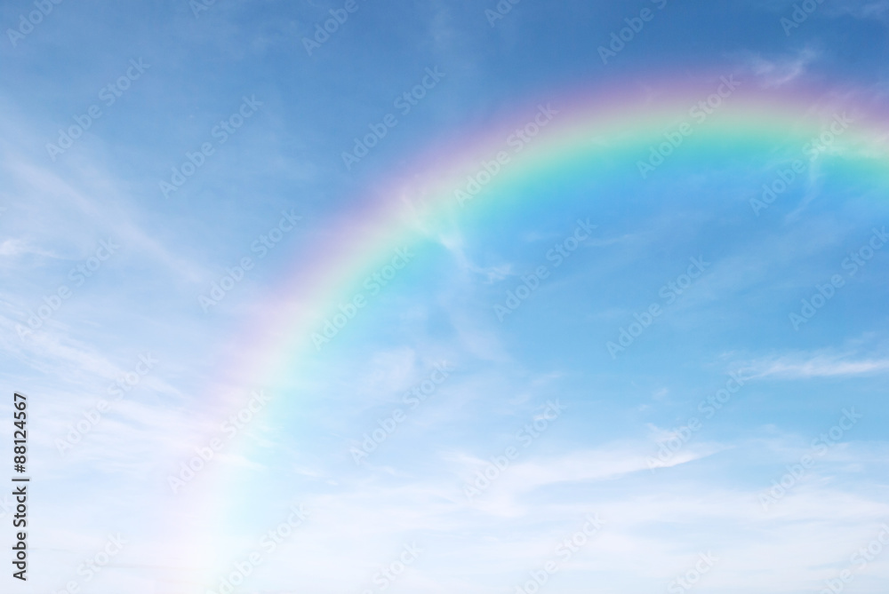 rainbow in the clear blue sky after the rain, the rainy season. Stock ...
