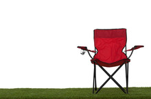 Folding Camp Chair Front View On Grass With White Background