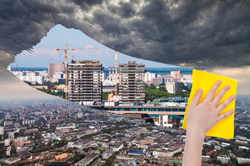 Wall Mural - urban panorama with construction area