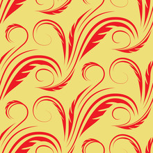 Vector Seamless Yellow Background With Red Floral Pattern
