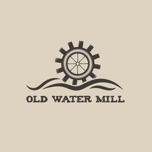 Old Water Mill Vintage Illustration